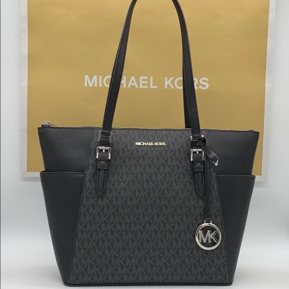 MICHAEL KORS CHARLOTTE LARGE TOP ZIP TOTE BLACK - Picture 4 of 16